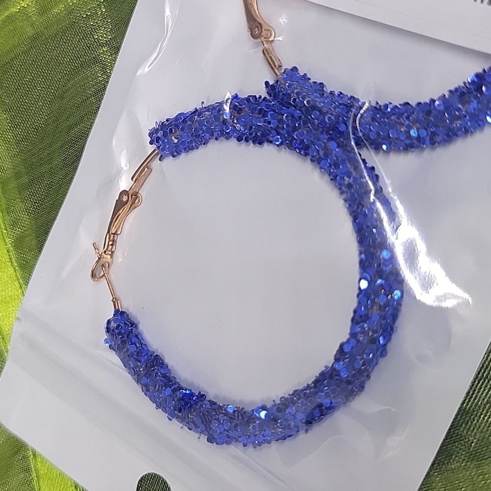 🔥5/$20 Blue glitter hoop earrings